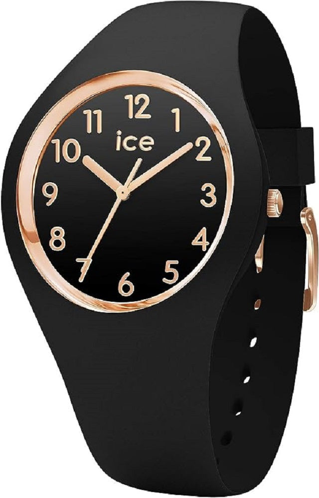 Ice-Watch - ICE glam Black Rose-Gold Numbers - Schwarze DamenUhr mit Silikonarmband