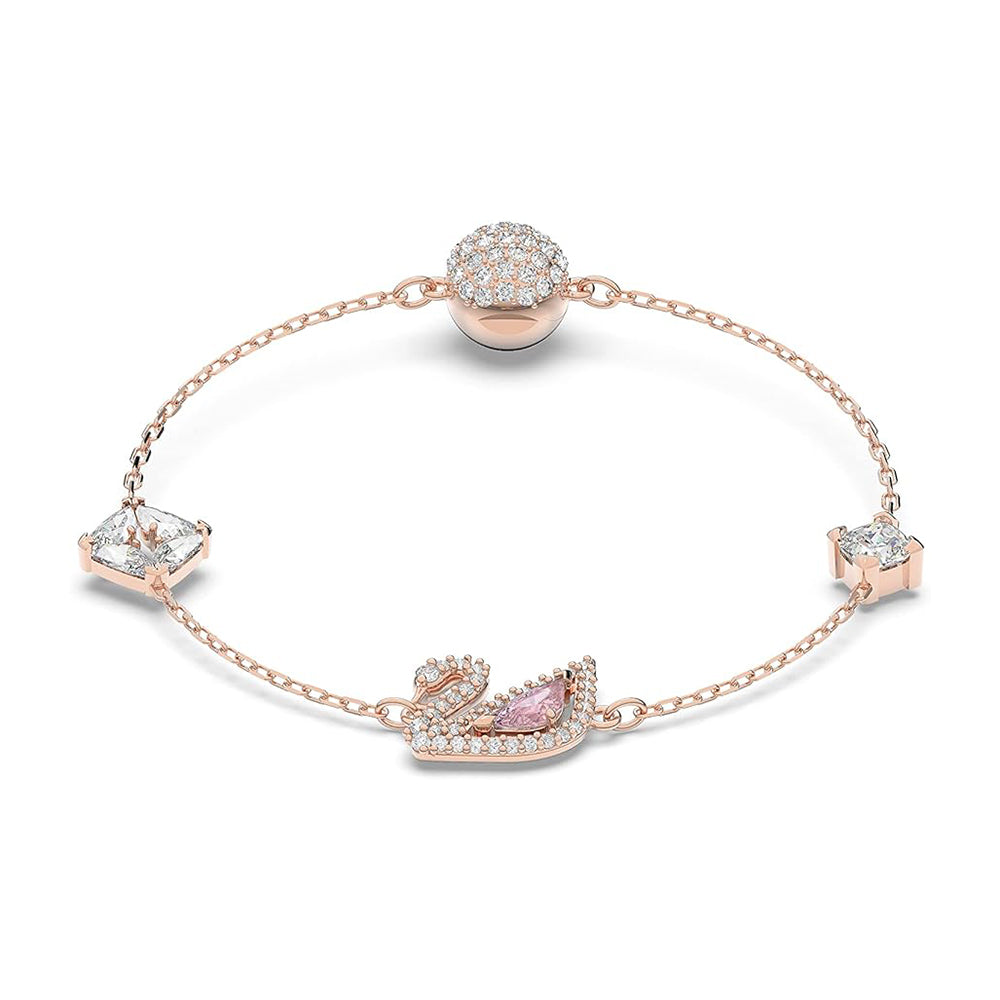 Dazzling Swan Armband Magnetischer Verschluss, Schwan von Swarovski - Rosa, Roségold-Legierungsschicht (Größe: S)