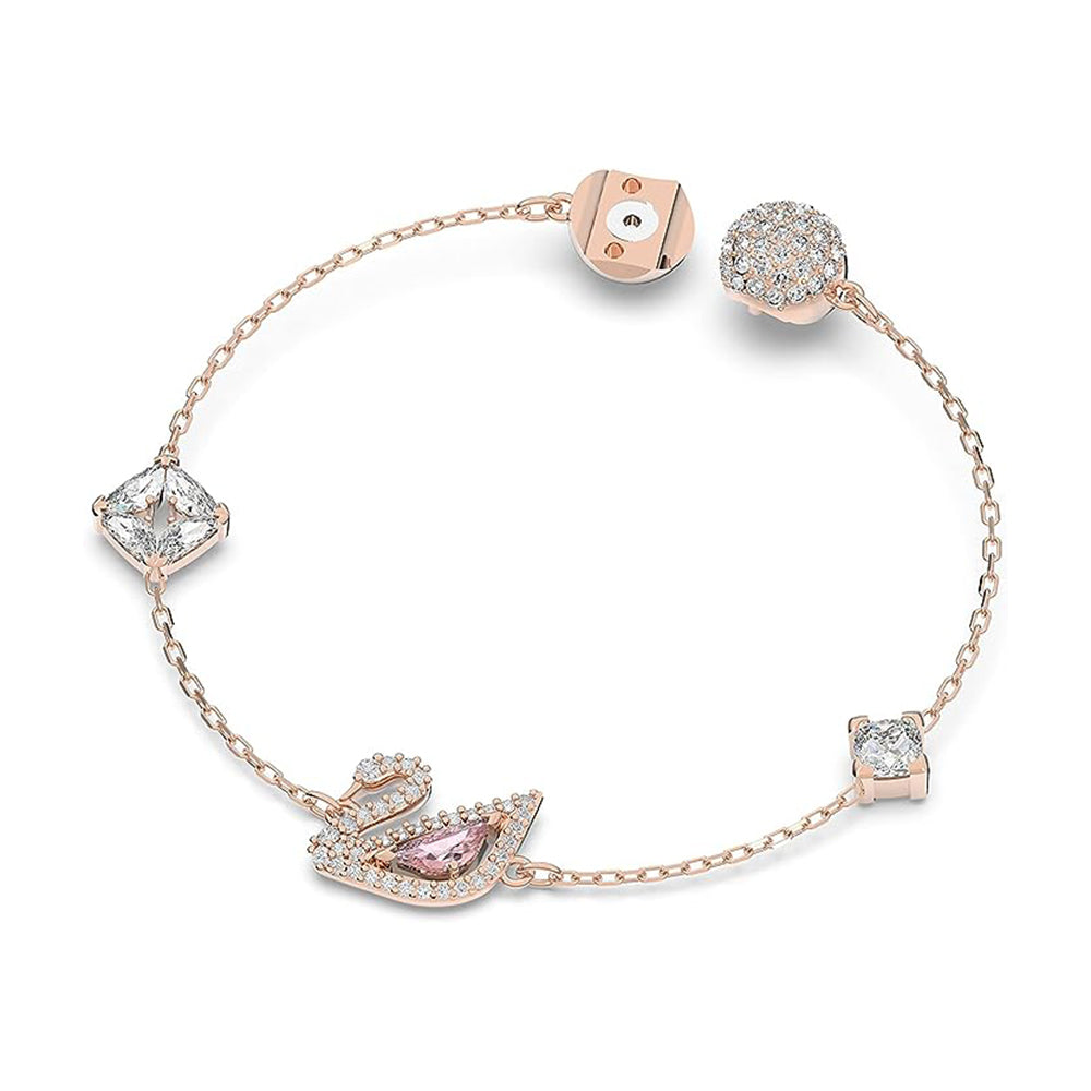 Dazzling Swan Armband Magnetischer Verschluss, Schwan von Swarovski - Rosa, Roségold-Legierungsschicht (Größe: S)