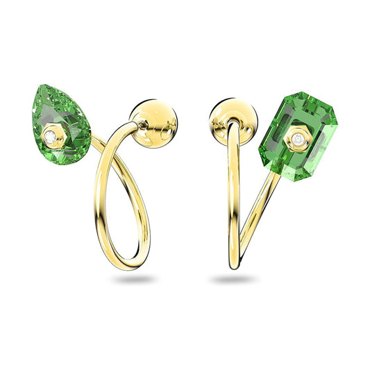 Numina Drop-Ohrhänger Asymmetrisches Design, Verschiedene Schliffe von Swarovski - Grün, Goldlegierungsschicht