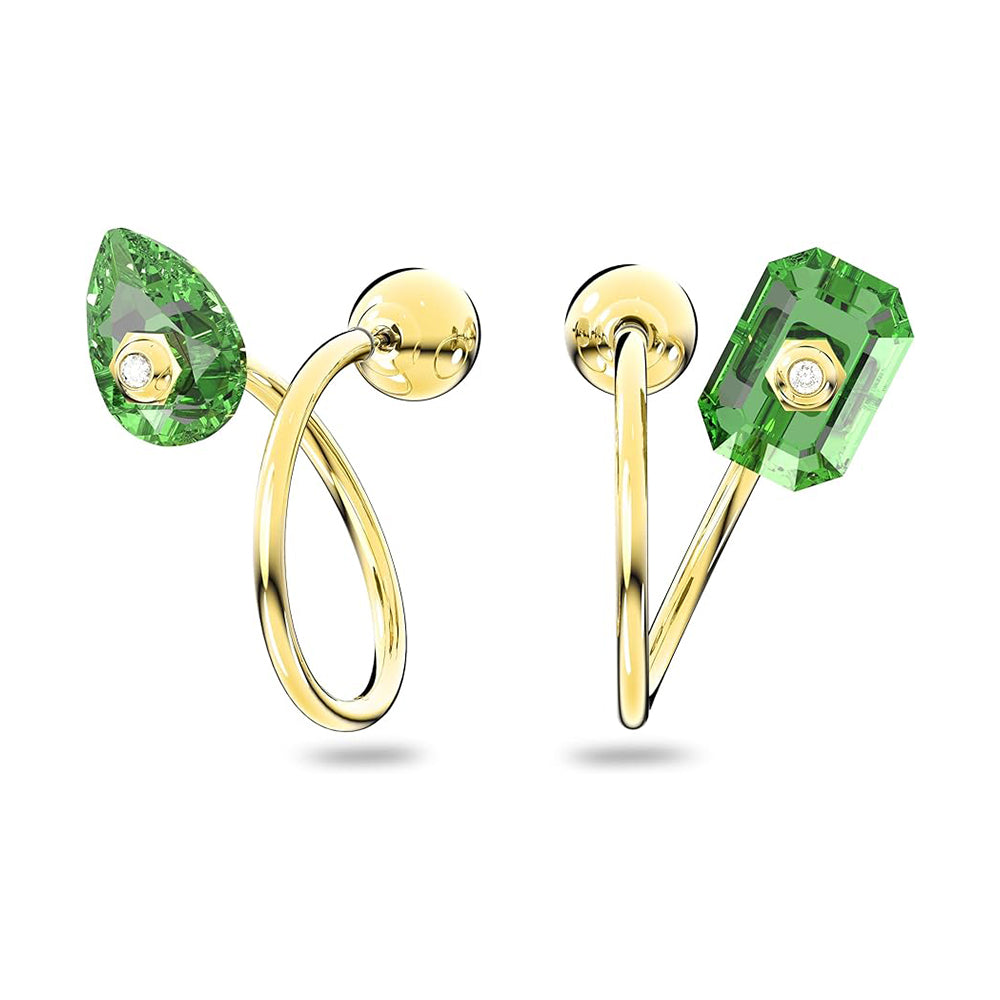 Numina Drop-Ohrhänger Asymmetrisches Design, Verschiedene Schliffe von Swarovski - Grün, Goldlegierungsschicht