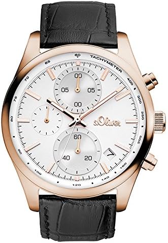 s.Oliver Time Herren Chronograph Quarz Uhr mit Leder Armband SO-3347-LC