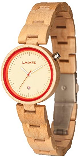 LAiMER Damen-Armbanduhr   0055 aus Ahornholz  Analoge Quarzuhr