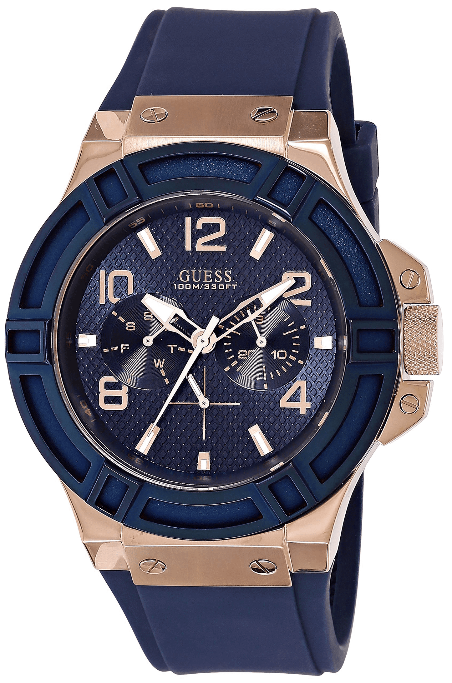 GUESS Herren-Armbanduhr 45mm Armband Kautschuk Blau Quarz Analog W0247G3