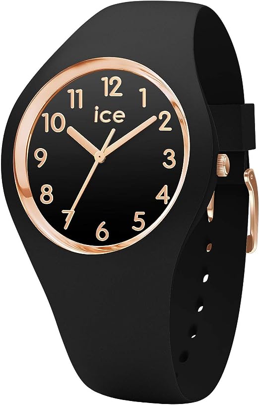 Ice-Watch - ICE glam Black Rose-Gold Numbers - Schwarze DamenUhr mit Silikonarmband (014760)