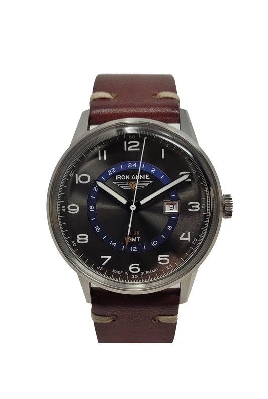 Iron Annie Herrenuhr mit Vintage Lederband Serie G38 Quarz GMT Datum 5342-4