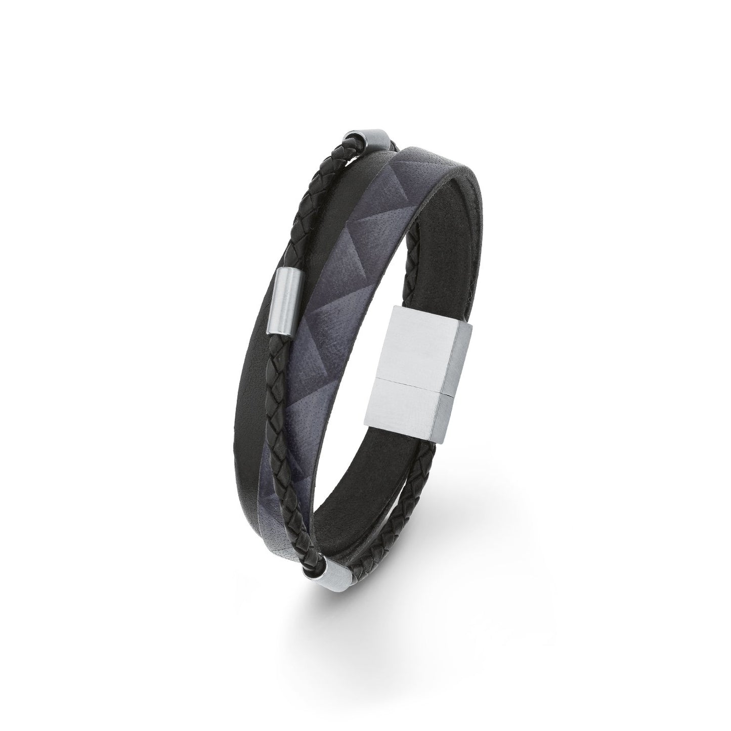 s.Oliver Herren-Armband mehrreihig Edelstahl Leder 21 cm - 566568