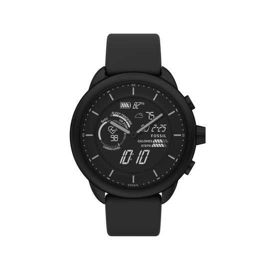 Fossil Unisex-Smartwatch Gen 6 Wellness Edition Hybrid Edelstahl schwarz Silikonband schwarz, FTW7080