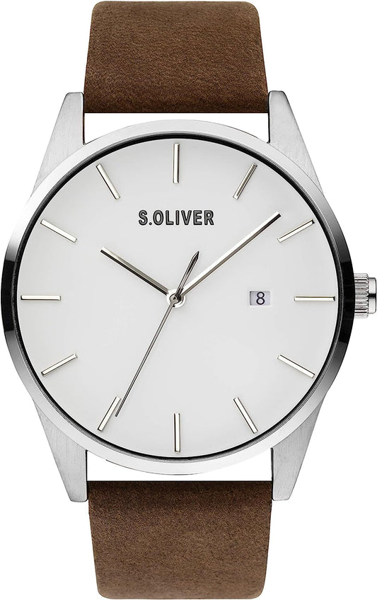 s.Oliver Herren Analog Quarz Uhr mit Leder Armband SO-3852-LQ