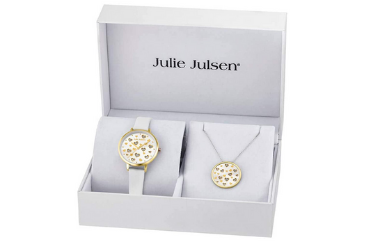 Julie Julsen Geschenkset Armbanduhr und Silberkette mit Anhänger - Amore Set Gold White - JJW60YGL-9