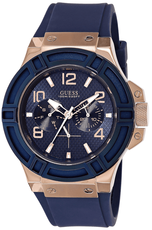 GUESS  Herren-Armbanduhr 45mm Armband Kautschuk Blau Quarz Analog W0247G3